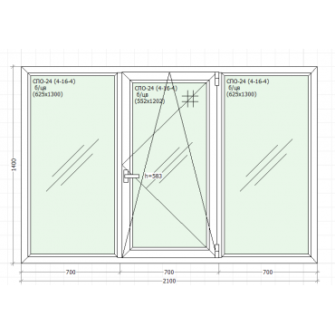Окно 1400 х 2100 поворотно-откидное Урбан